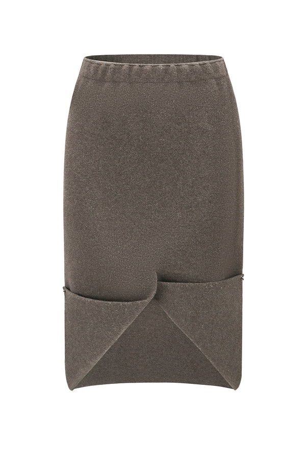SWAYING 25 Fall/Winter Faux-Wrap Wool Skirt SW-SW25AW3B17C2S4-ZONG (Brown)